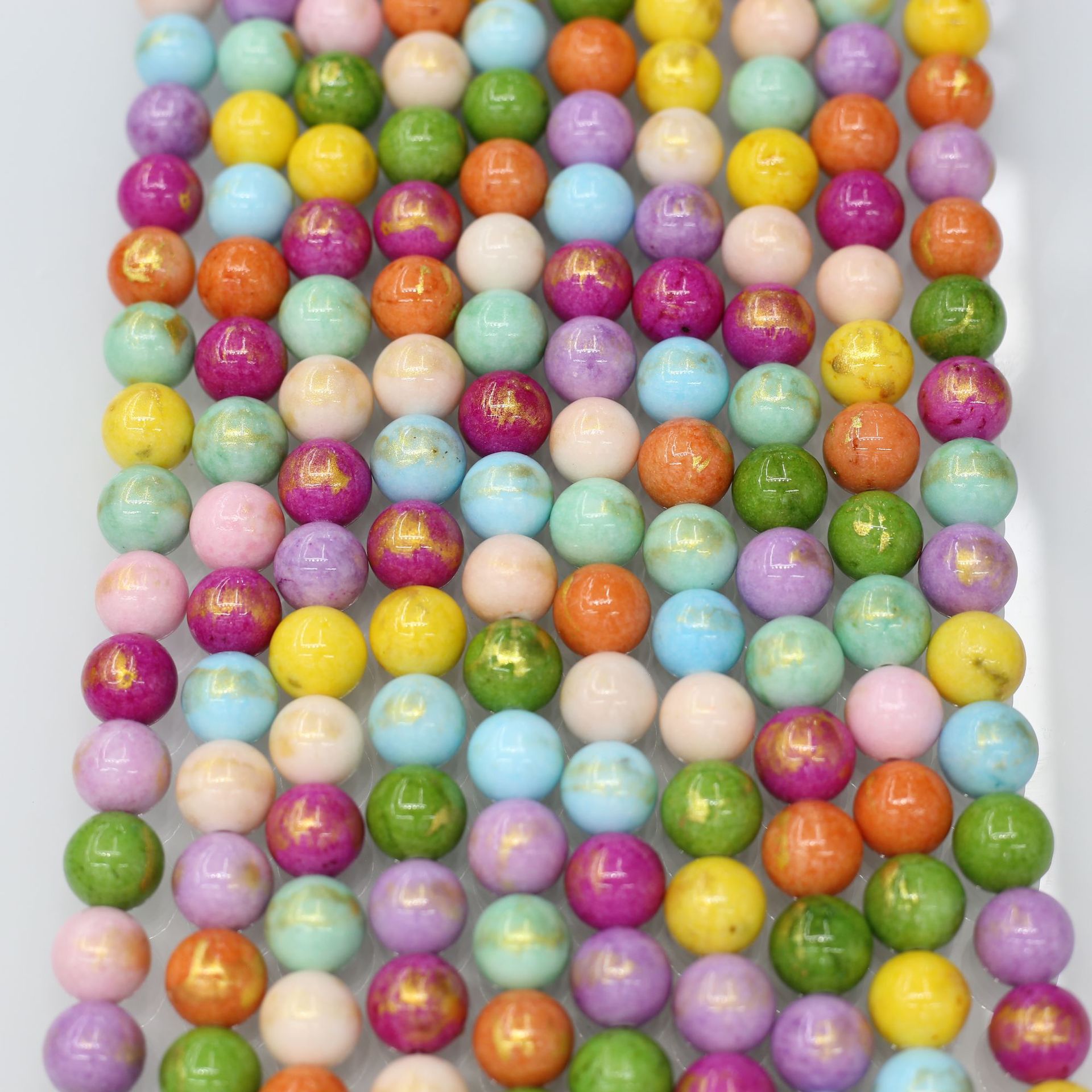 亞馬遜金彩玉圓珠天然石珠子瑪瑙玉石串珠半成品diy手鍊配件散珠