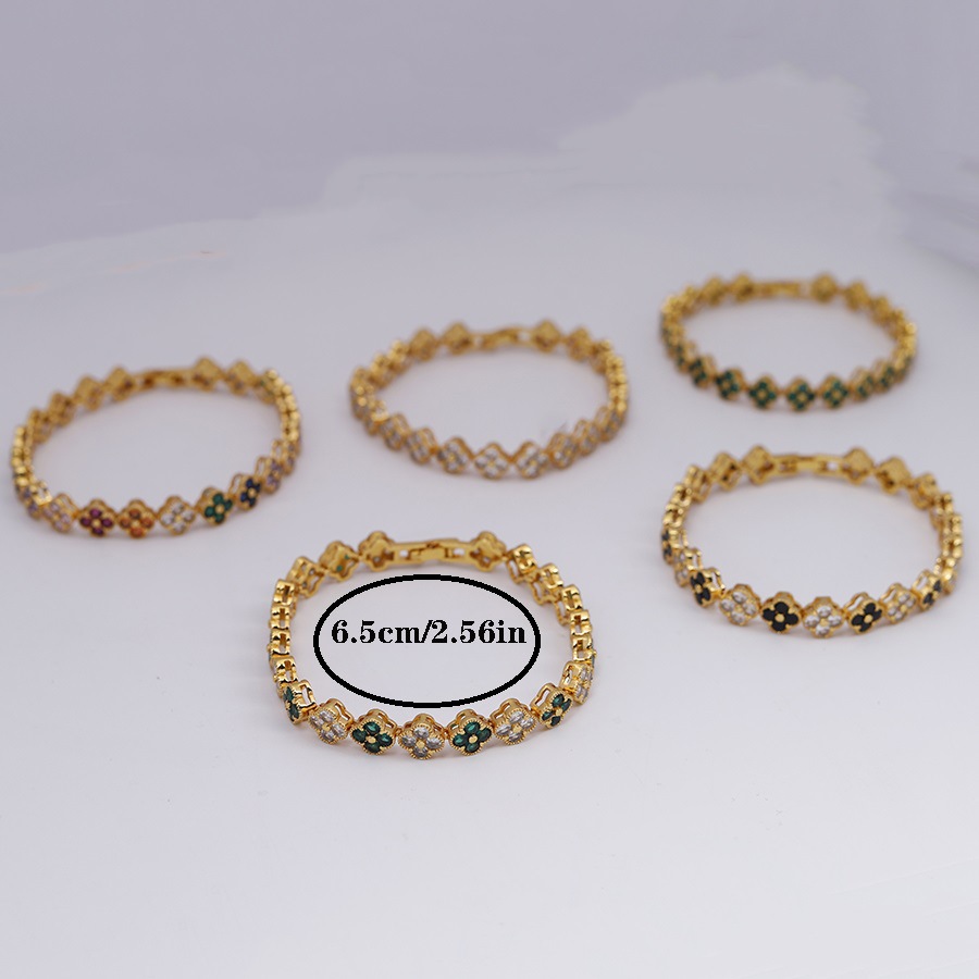 Elegant Zircon Four-leaf Clover Bangle Bracelet For Women_voghion.com