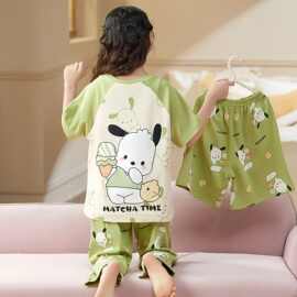 卡通三件套派大星女童睡衣夏季薄款洋气短袖中大童儿童家居服套装