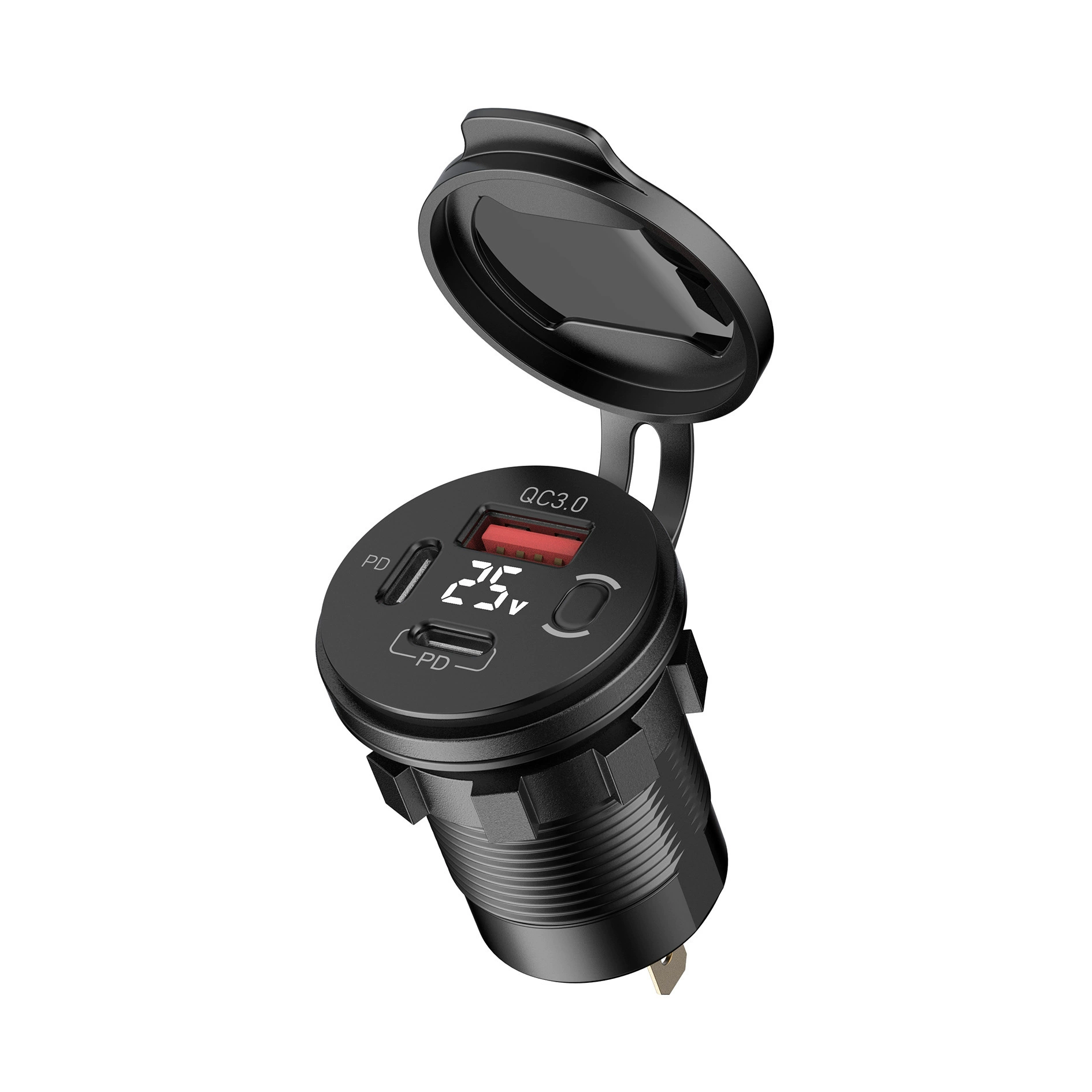 Двухпортовое зарядное устройство QC3.0+PD для мотоцикла/авто, бортовое зарядное устройство с дисплеем напряжения и выключателем, модифицированное автомобильное зарядное