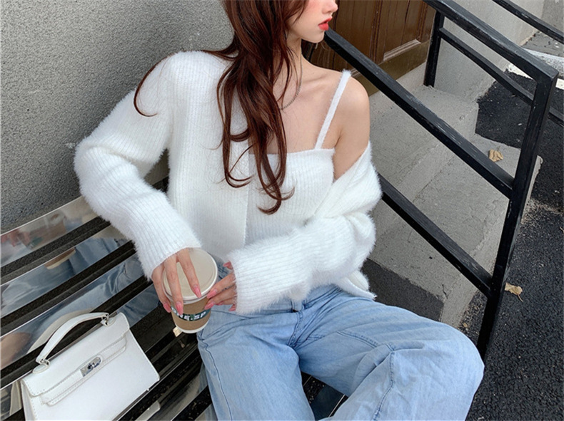 Sexy Strickjacke 2023 Herbst/Winter Neue Produkt Nerz Wolle Brust Verpackung Zwei Stück Set Koreanische Gestrickte Pullover für_voghion.com
