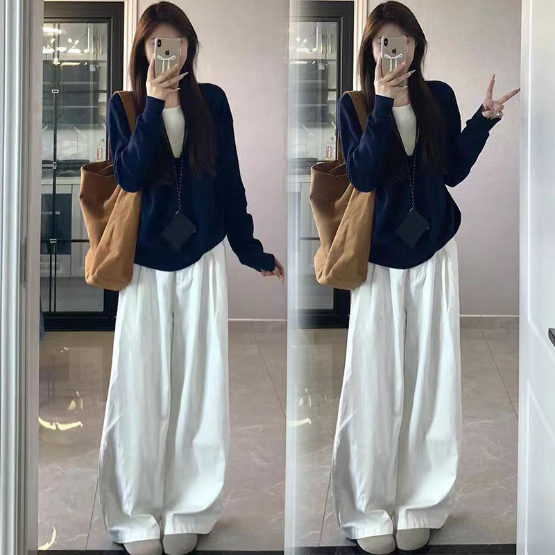 现货孕妇早秋2025新款穿搭一整套女高级感慵懒风针织衫裤子两件套|undefined
