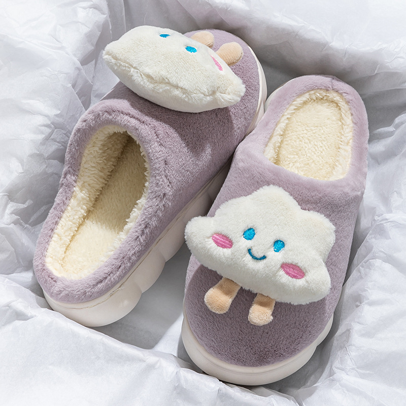2025 otoño y invierno nuevas zapatillas de algodón dibujos animados lindos de cachemira calentamiento de fondo grueso antideslizante zapatos de algodón domésticos para mujeres