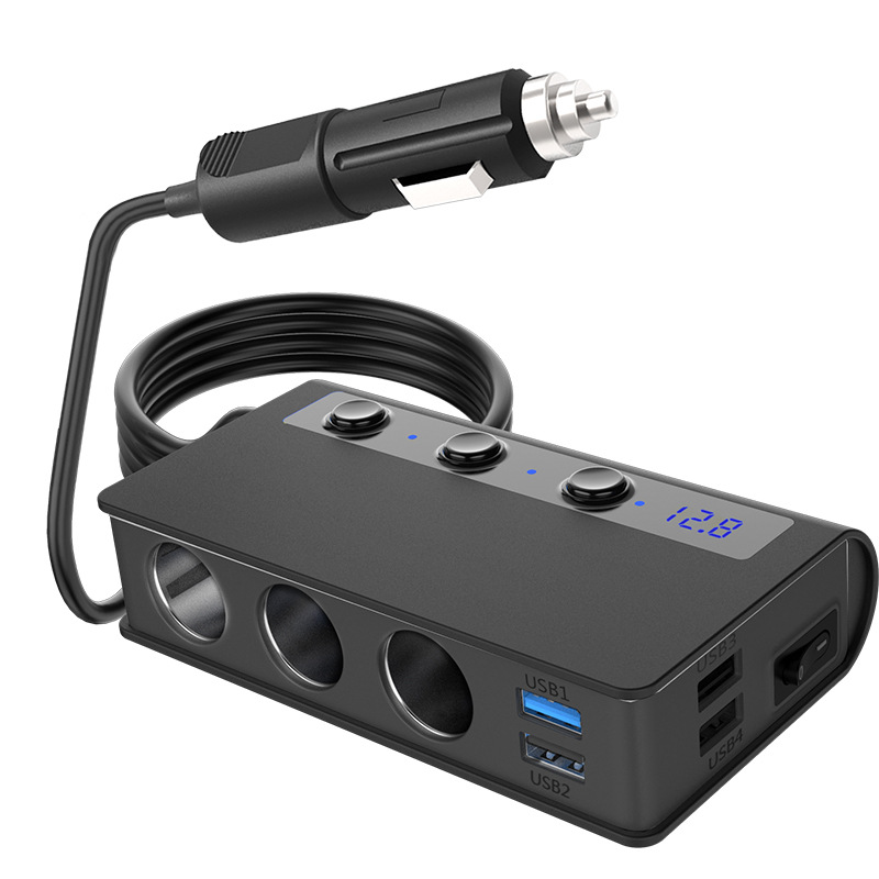 单口QC3.0车载车充点烟器一拖三180W结构设计4口usb无线充电器