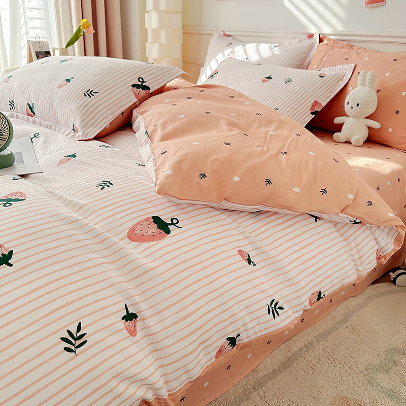 Pure Cotton fresh bed sheet four-piece set 100% pure cotton double quilt cover fitted sheet student three-piece set Wholesale