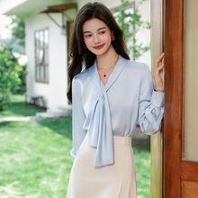 设计感飘带长袖雪纺衫女秋装2025年秋季新款气质显瘦女士衬衣上衣