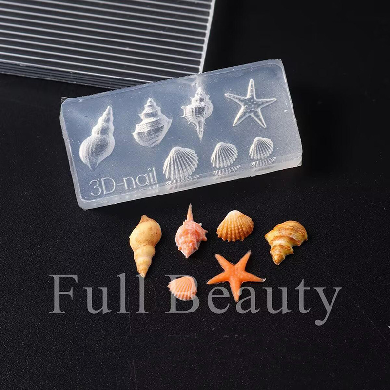 シェルマニキュアモールド立体オーシャンスタイル巻貝とヒトデ DIY ネイル彫刻ジュエリーシリコーン研削ツール簡単に型から外すことができます|undefined