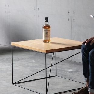 2025 New Ins Iron Solid Wood Coffee Coffee Table Simple Side Table Minimalist Square Internet Celebrity Milk Tea Table Living Room