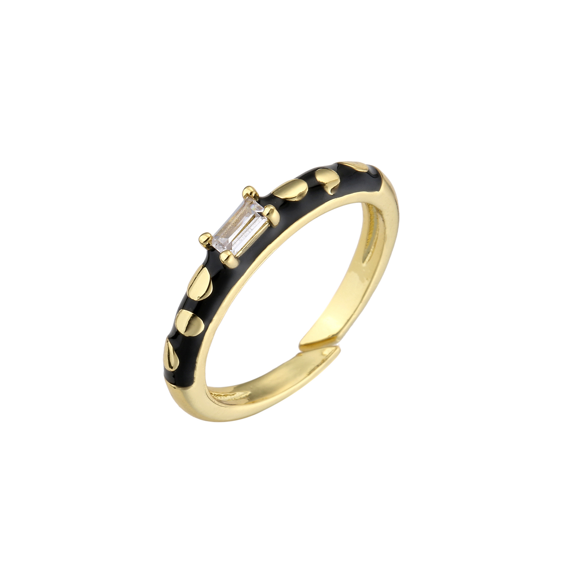 Offener Ring Mit Rechteckigem, Farbigem Diamantzirkon Aus Kupfer Mit Schwarzem Tropföl Und Leopardenmuster display picture 5