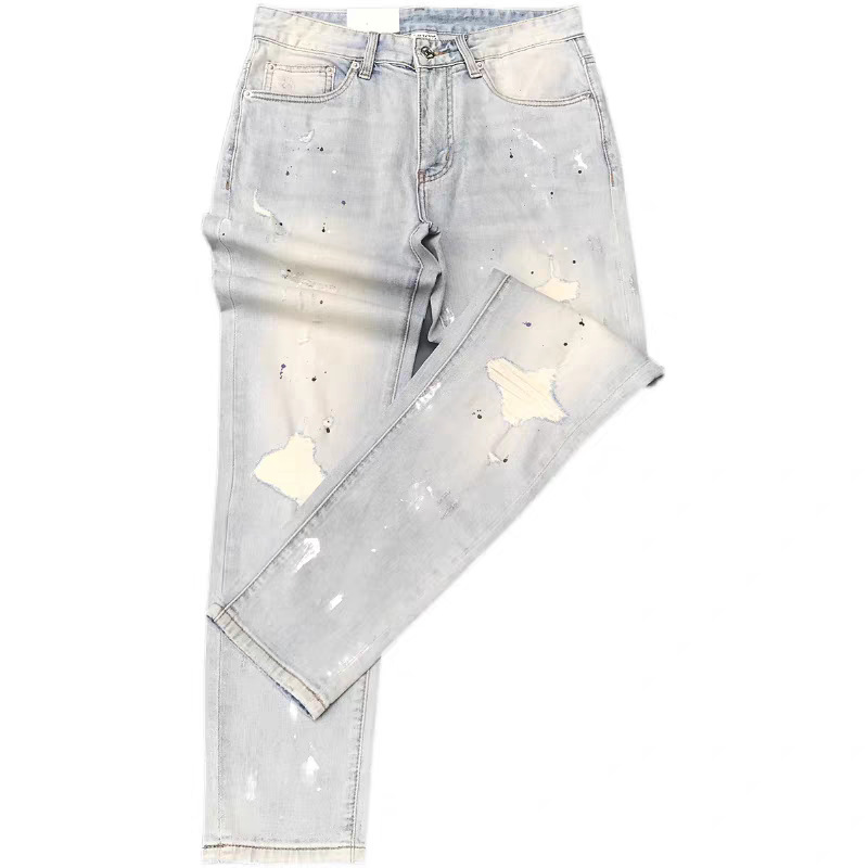 Jeans uomo slim fit elasticizzati con strappi e patch casual_voghion.com