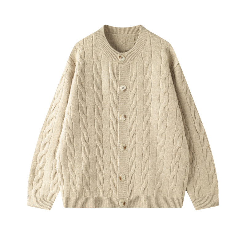 Cardigan de punto para hombres de estación independiente de color sólido simple invierno y otoño de moda chaqueta de cuello redondo suéter de base casual