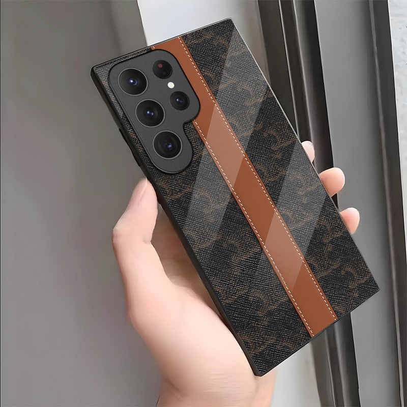 Samsung S25Ultra Mobile Phone Case, Light Luxury Retro Striped Leather Texture, Full Coverage, High-End Business Style Protective Case for Men
