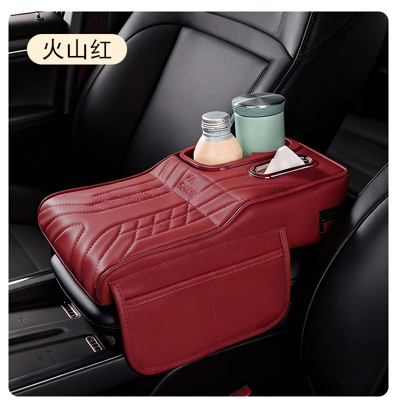 Car Armrest Box Heightening Pad, Universal Car Interior Storage Box with Tissue Holder and Cup Holder, Car Central Support Elbow Pad