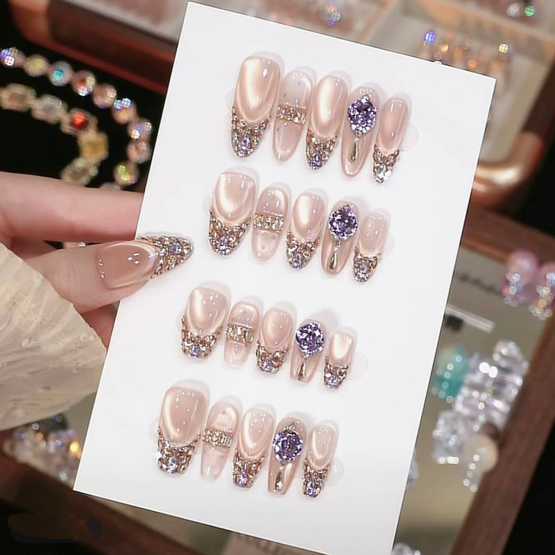 【Purple Rosemary】New Handmade Wearable Nails, Luxurious and High-End, Full of Sparkling Cat-Eye Rhinestones, Handmade Wearable Manicure 【Purple Rosemary】New Handmade Wearable Nails, Luxurious and High-End, Full of Sparkling Cat-Eye Rhinestones, Handmade Wearable Manicure