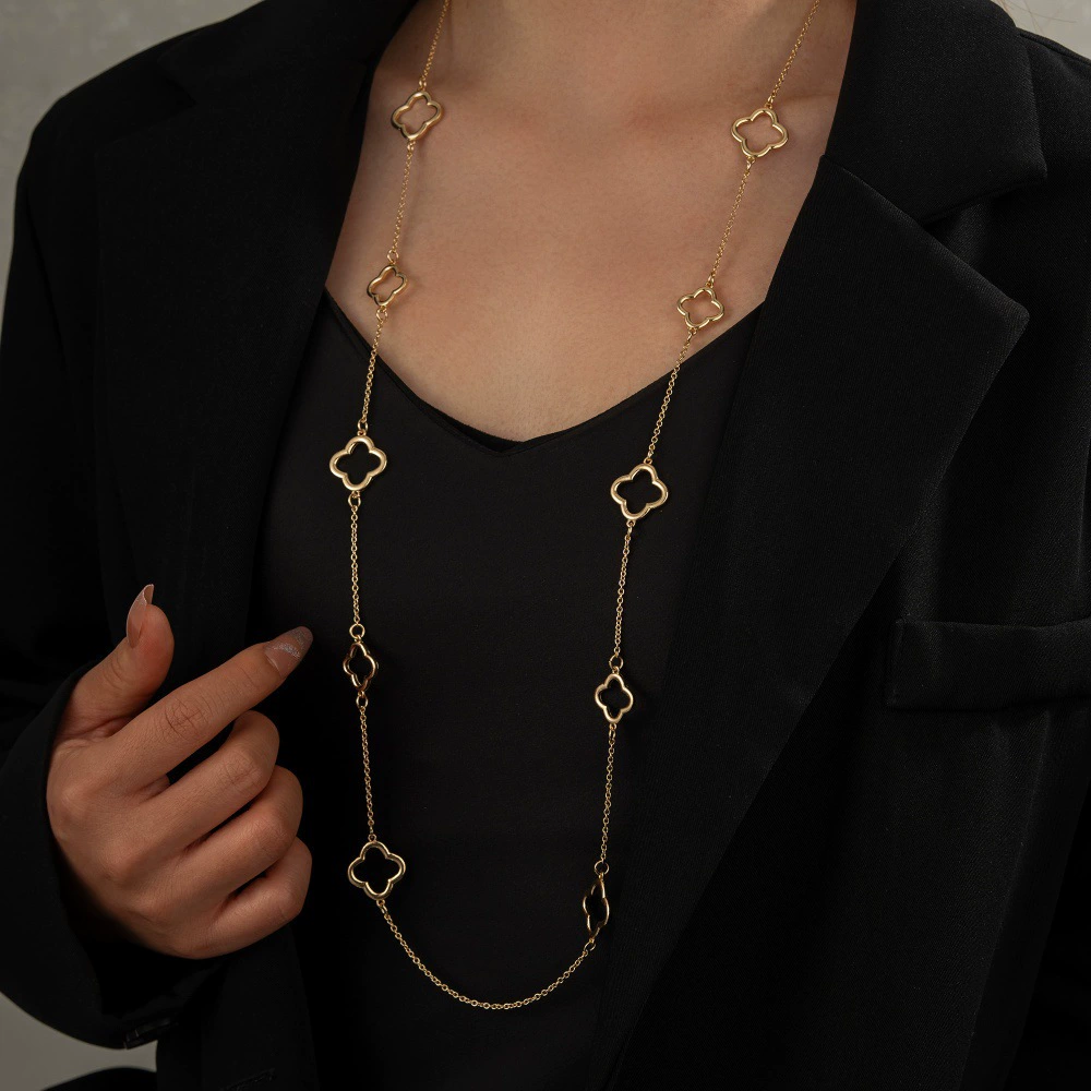 Европейские и американские трансграничные производители ювелирных изделий, прямые продажи, популярные простые длинные подвески, ожерелье в форме цветка, поясная цепочка, цепочка для тела, универсальный новый продукт