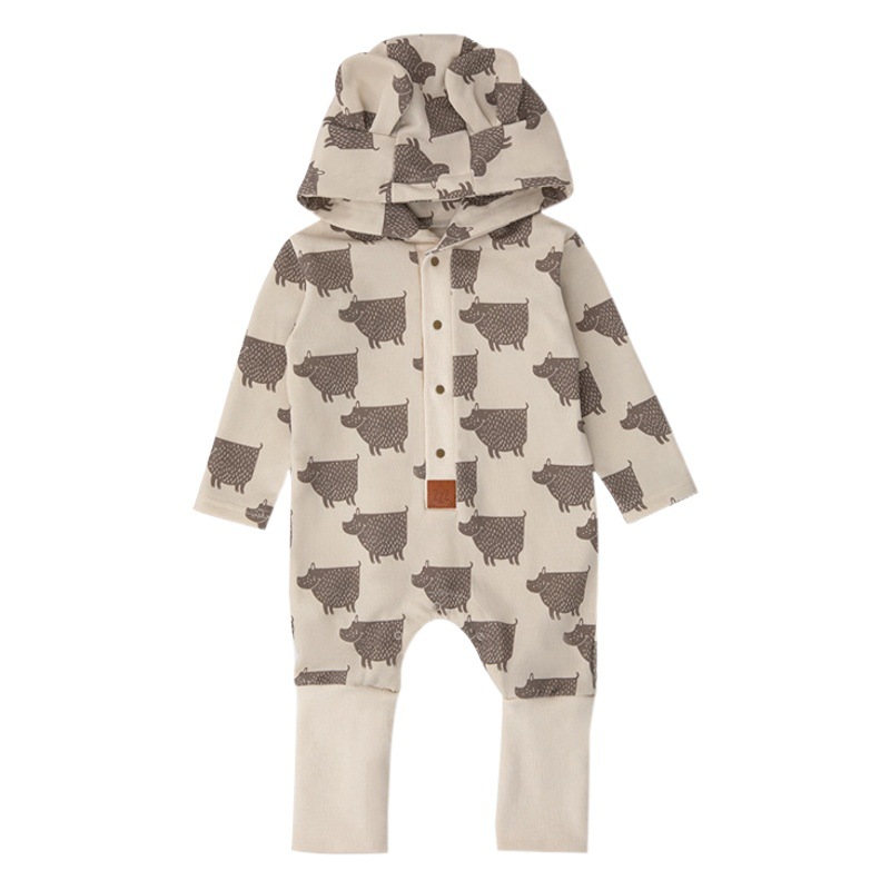 Estilo nórdico mono de salida de manga larga ropa para el hogar bebé Otoño e Invierno mameluco con capucha cálido para niños en línea rojo al por mayor