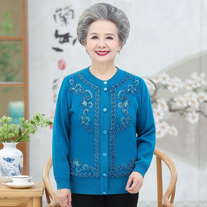 (2개) 중년 및 노인 어머니의 스웨터 카디건 코트 여성의 봄 새 할머니의 니트웨어 플러스 사이즈 느슨한 노인 스웨터