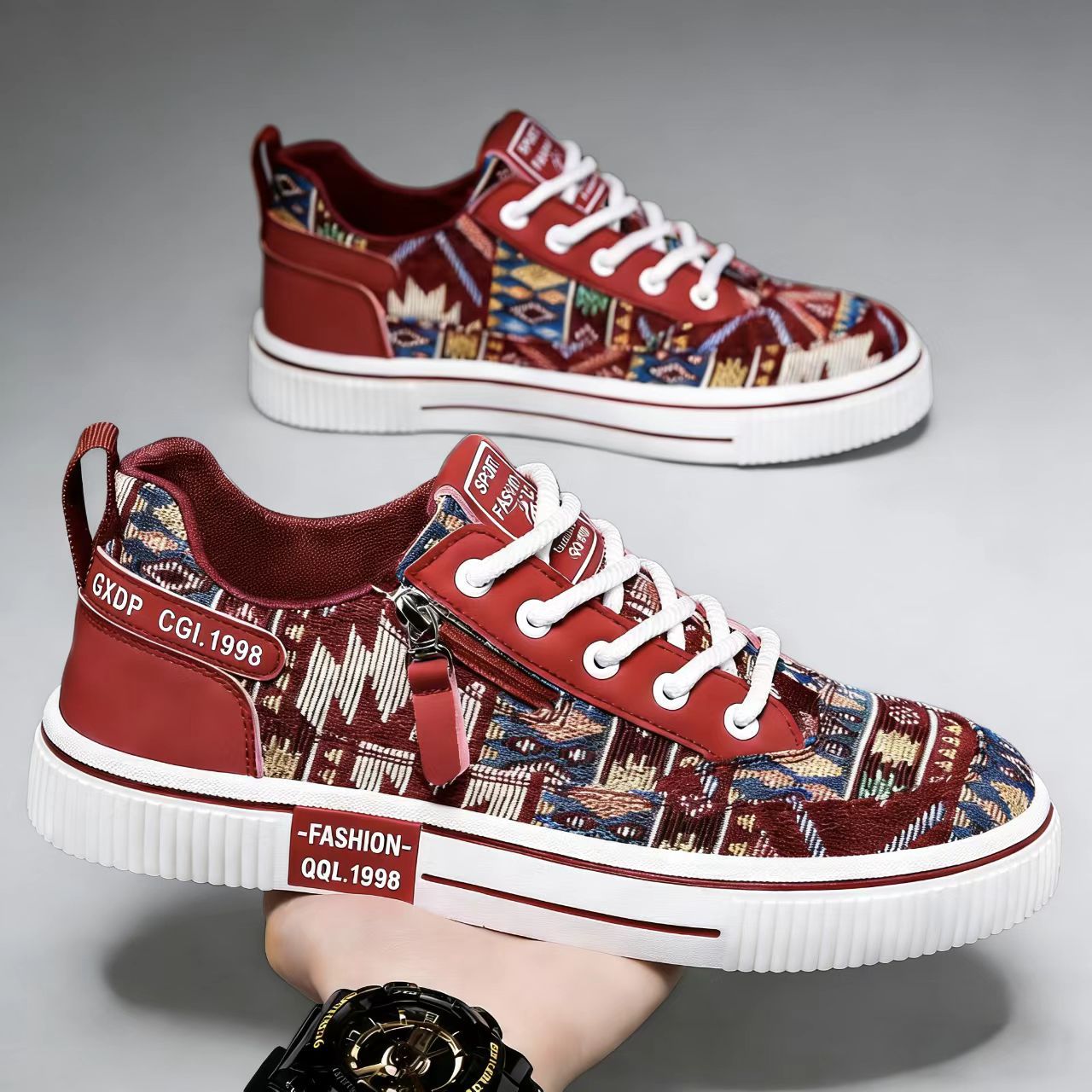 Zapatos de lienzo impresos para hombres primavera transpirable con nicho de diseño casual zapatos de skate para hombres ligeros con suela suave casual