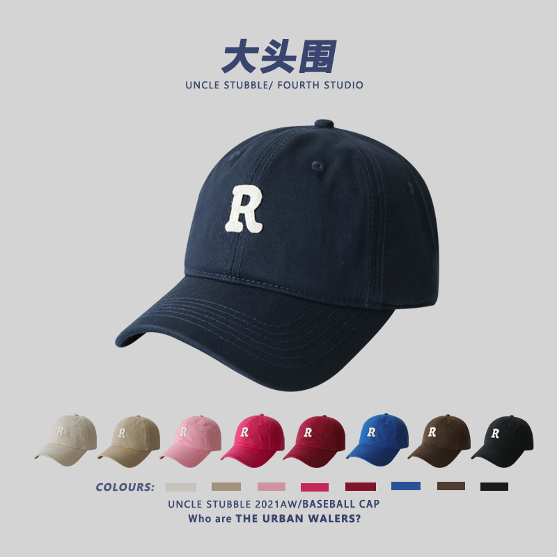 Large Head Circumference, Large Size Hat, Unisex Korean Style Soft Top Letter Baseball Cap, All-Season R Logo Duckbill Cap in Stock