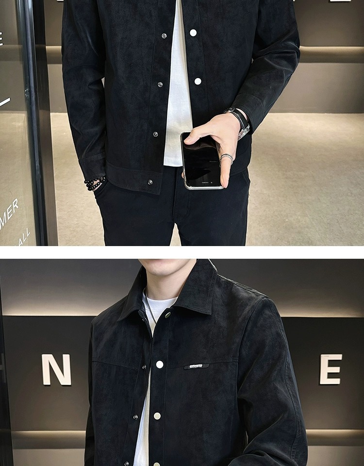 Men's Suede Jacket Turn-down Collar Casual Versatile Coat_voghion.com