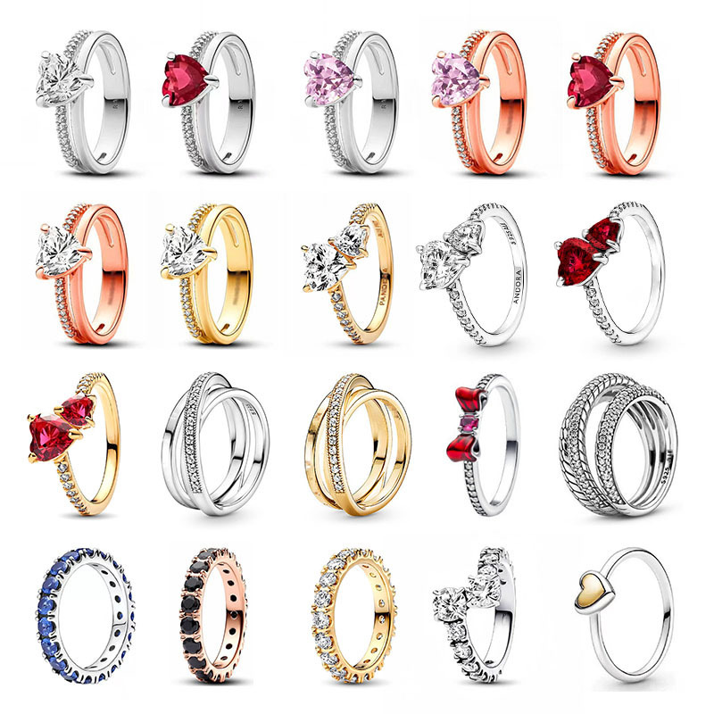 Pandora White Copper-Plated 925 Silver Diamond Gem Heart Butterfly Simple Pair of Rings Fashion Ring Series Pandora White Copper-Plated 925 Silver Diamond Gem Heart Butterfly Simple Pair of Rings Fashion Ring Series