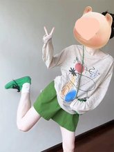 日系复古彩棉涂鸦印花夏日轻薄款罩衫长袖T恤女宽松防晒网纱上衣