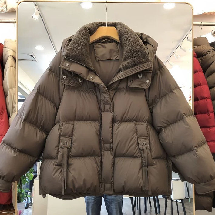 羊羔毛拼接时尚面包服羽绒服女冬季小个子加厚白鸭绒新款洋气