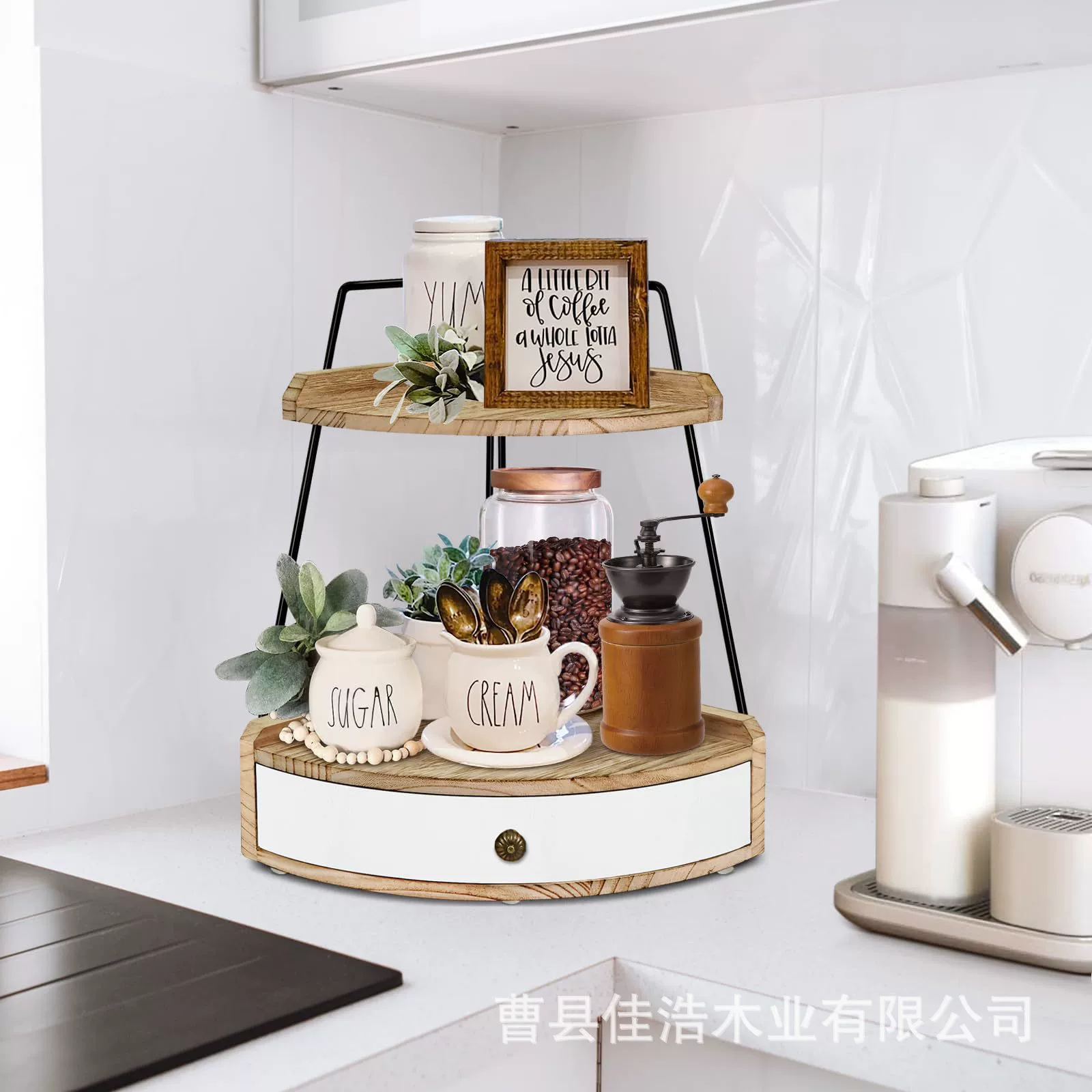 Деревянная коробка для хранения косметики и помады, двухъярусная угловая полка для ванной комнаты из железного дерева