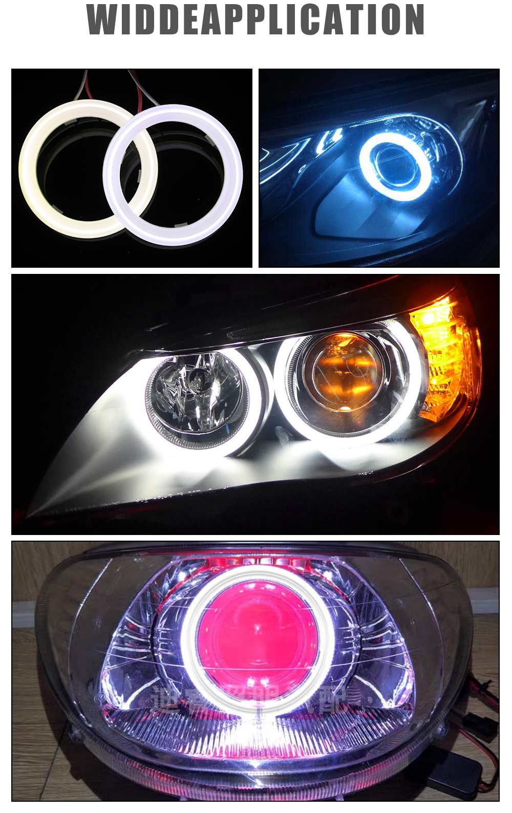 Car Modified Led Lights Angel Eye Halo Milky White Cotton Light Cob Daytime Running Lights Headlight Halo Fog Lights Constant Current
