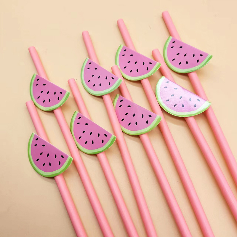 Papel de fiesta desechable degradable fresas sandía sopa dulce pastel cóctel paja decoración