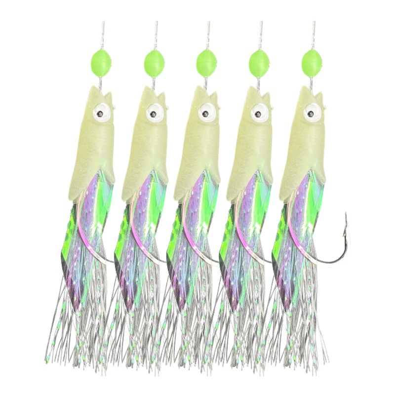 Gancho de cadena gancho de cabeza de pescado gancho de cadena de pescado luminoso pesca de mar pesca de agua dulce pesca de doble uso anzuelo DE PESCA 1 cadena 5 rayas blancas gancho de cadena de boca cruzada