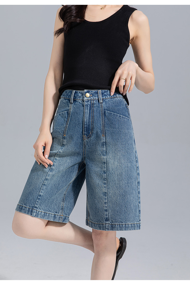 Quần short denim ống rộng cạp cao Xingge dáng suông mùa hè — Màu xanh lam chi tiết 28