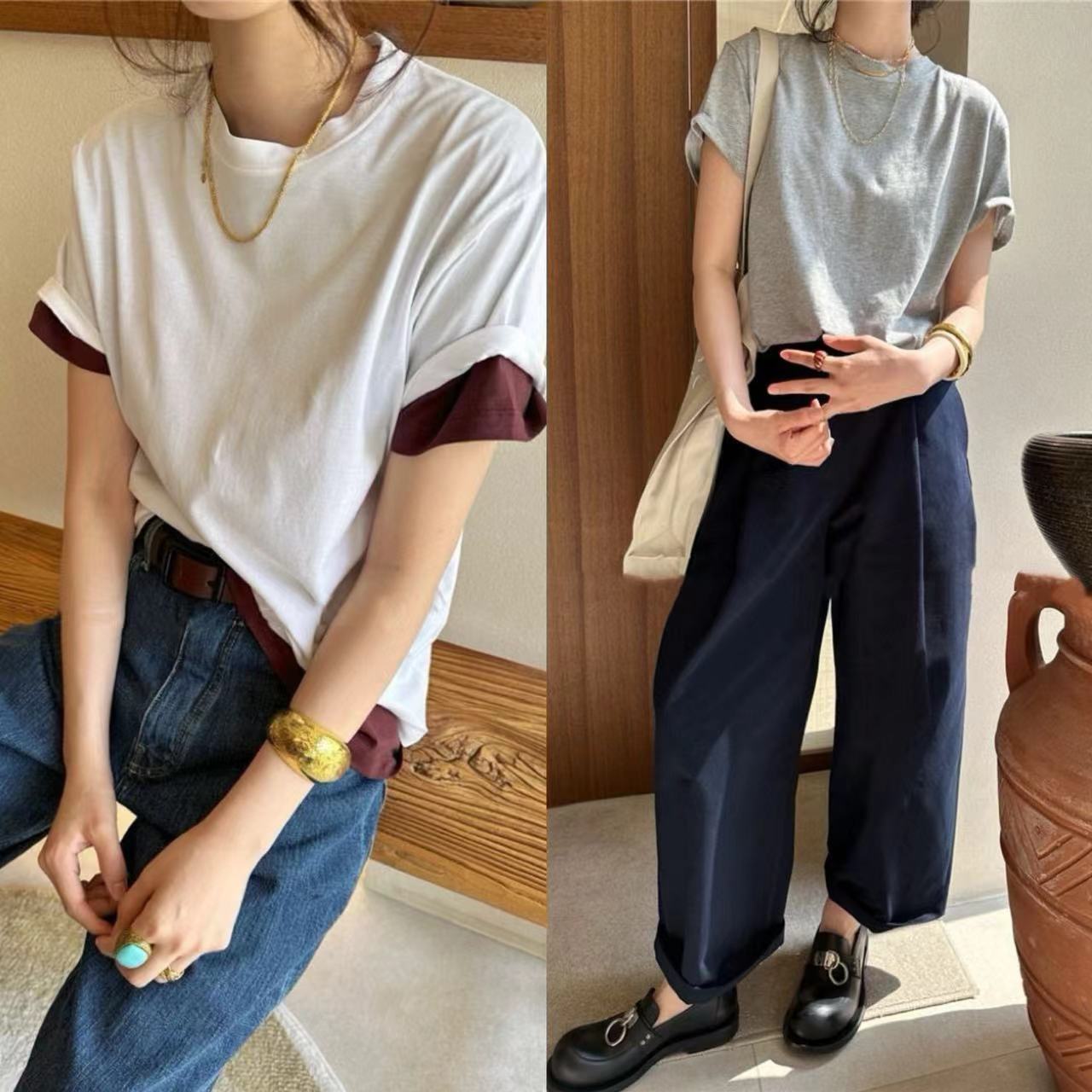 【主推】25秋冬 SN液氨丝光匹马棉经典圆领宽松廓形休闲短袖T恤