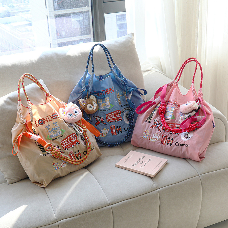 2025 Summer New Nylon Embroidered Bag Fashionable All-match Large Capacity Commuting Crossbody Shoulder Shopping Bag