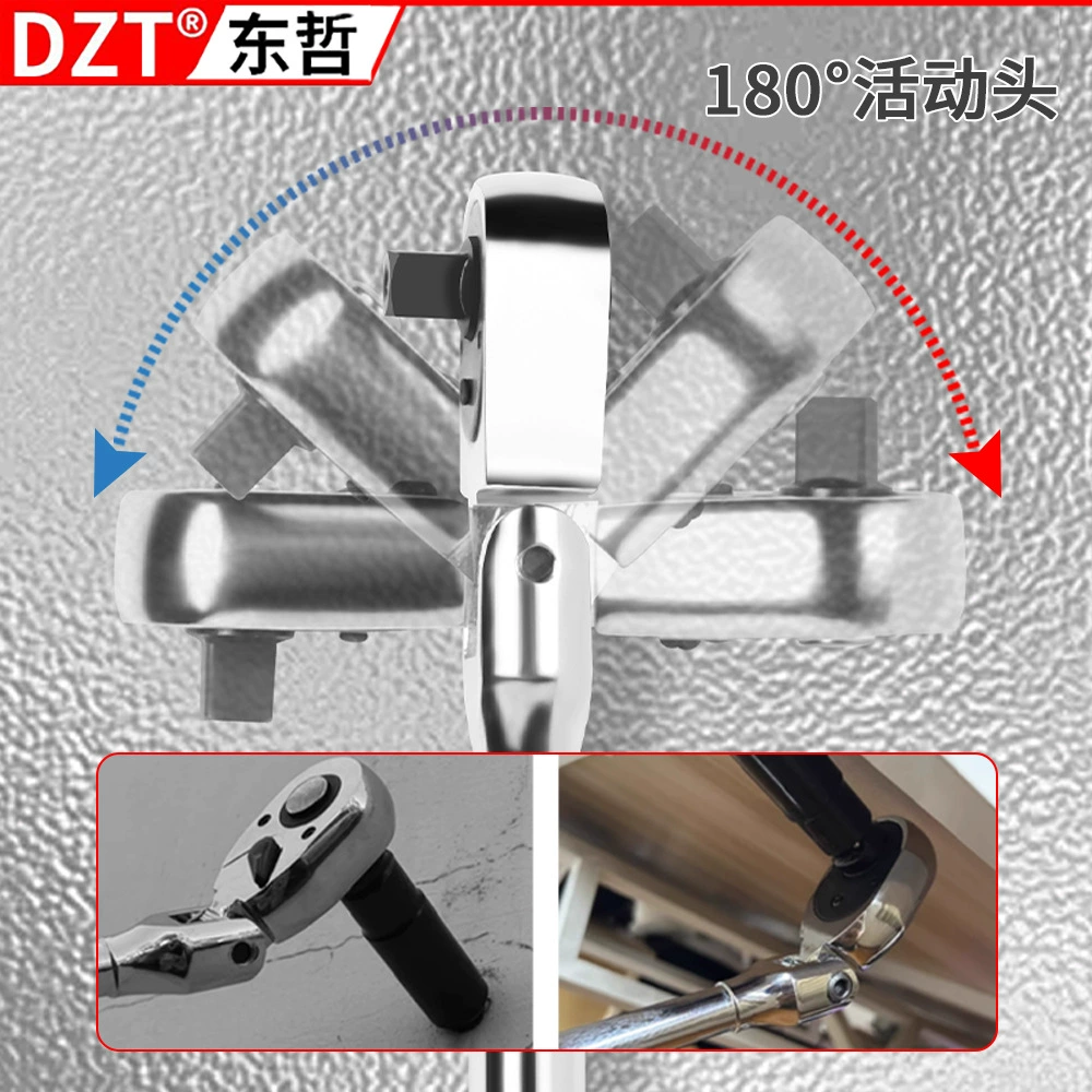 Retractable movable head ratchet wrench, 72 teeth labor-saving design, big fly, medium fly, small fly socket, two-way torque