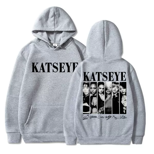 Katseye Girl Group Trendy Printed Fleece Sweatshirt Cross-Border Autumn and Winter Casual Loose Hooded Top