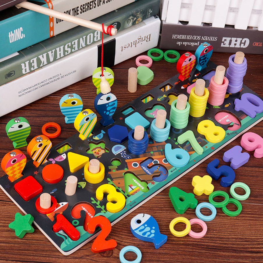 Juguetes de educación temprana para niños Tablero de números y letras siete en uno multifuncional Juego de pesca magnética de rompecabezas para bebés