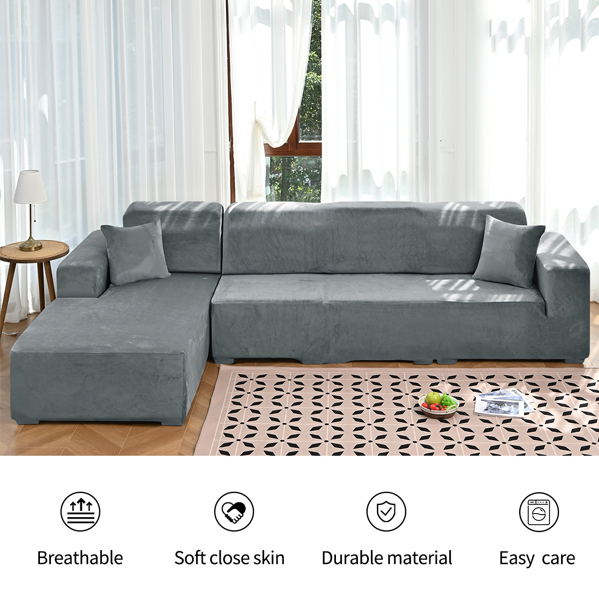 Transfronterizo al por mayor de color sólido elástico plata de zorro cubierta de sofá cubierta de sofá grueso universal cubierta de sofá antideslizante