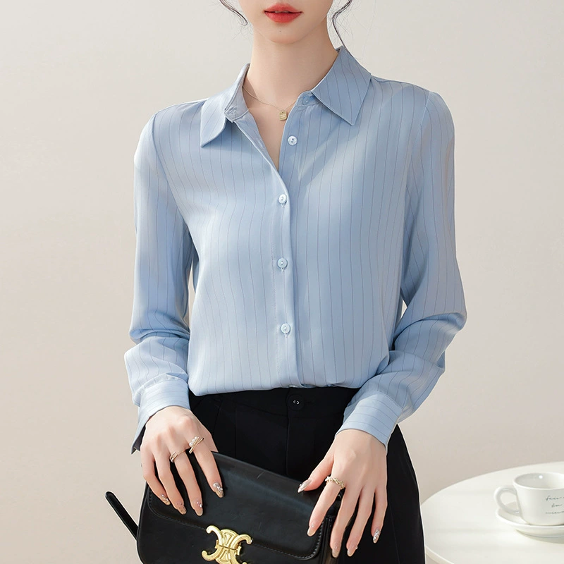 Три цвета 2025 весна и осень новый топ черный полосатый рубашка женская передовая поездка на собеседование рубашка профессиональная рубашка