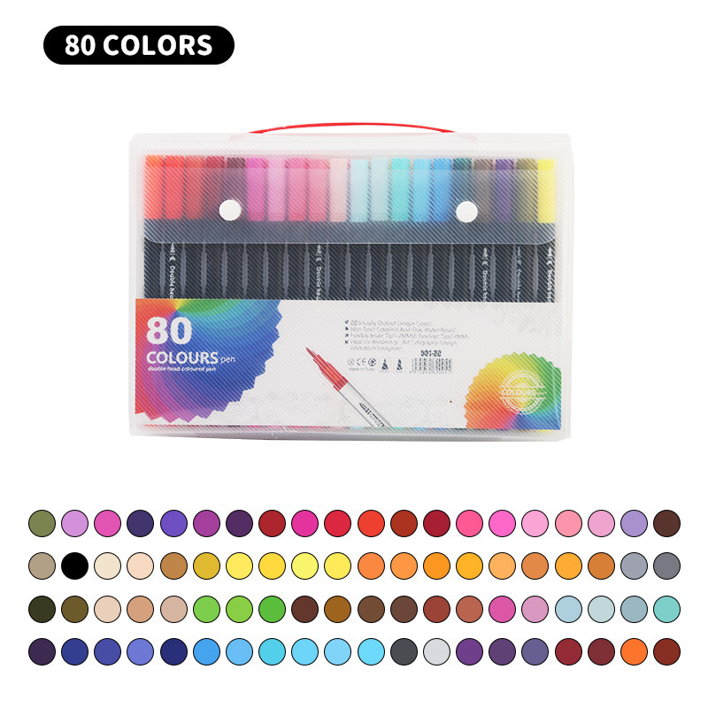 Bolígrafo de acuarela de doble cabeza en caja de pvc transfronterizo a base de agua para niños, bolígrafo de gancho de cabeza suave, pincel de pintura de anime de 120 colores