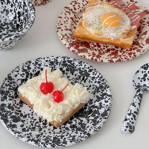 Retro enameled splashed ink tableware Korean Instagram style breakfast bread plate yogurt grain bowl mugs cup set