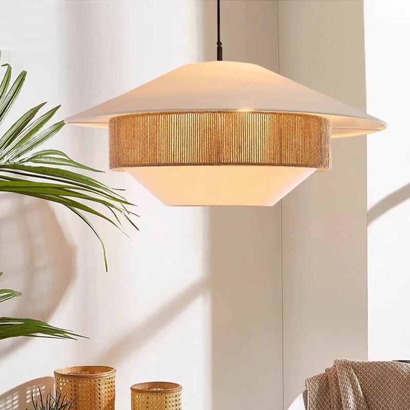 Bohemian Jute Fabric Chandelier Japanese Creative Hemp Rope Woven Lamp B&B Tea Room Zen Wabi-Sabi Style Lamp