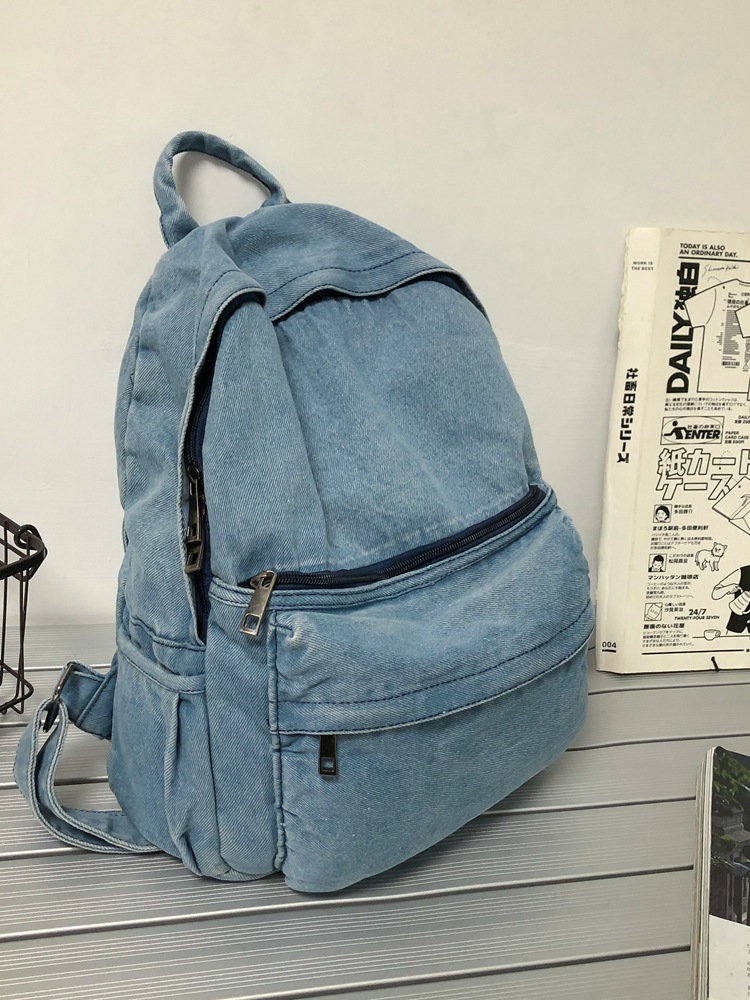2025 Spring New Style Washed Solid Color Canvas Casual Double Back Street Trend Student Couple Backpack Backpack