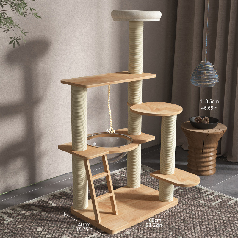 Marco de escalada de gato grande de madera maciza al por mayor plataforma de salto de nido de gato integrada tablero de rasguño cuatro estaciones estante universal espacio cápsula suministros para mascotas