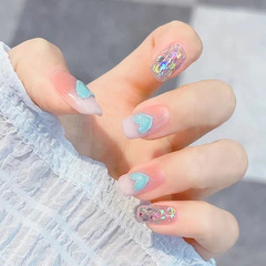 Summer Fresh Cool Wind Wearable Nail Heart Flashing Student Beauty Nails Removable False Nail Clips Short Style Wholesale