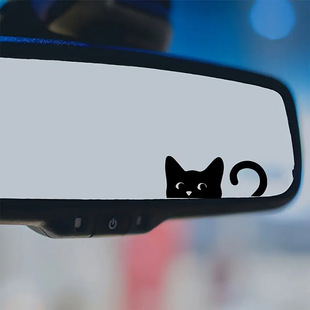 Playful Kitten Car Rearview Mirror Sticker Cosmetic Mirror Sticker Car Body Window Sticker Waterproof Sunscreen Sticker Cross-Border Foreign Trade