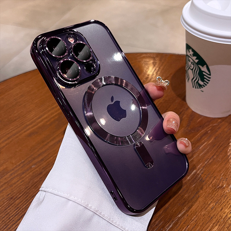 Apple 17 Pro Max 磁気吸着式スマホケース 電気メッキ透明TPU iPhone 16 Pro対応 レンズフィルム保護カバー|undefined