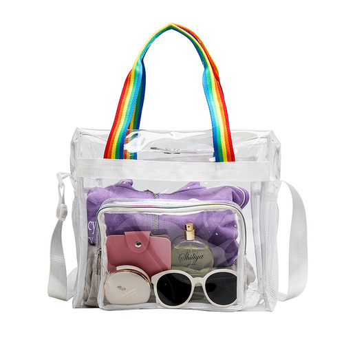 Cross-border Amazon transparent PVC handbag fitness storage bag summer large capacity PVC waterproof swimming beach bag
