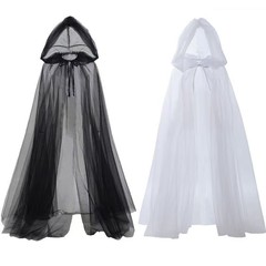 ヨーロッパとアメリカのフード付きダークハロウィンロングメッシュクールユニセックスマントコスプレ魔女マント