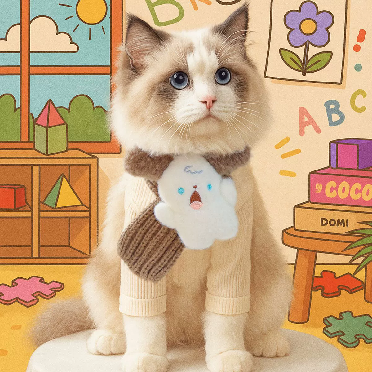 Спотовая трансграничная вспышка домашних животных источник фабрики щенков кошек кошек осенью и зимой новый теплый вязаный мультяшный шарф